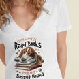 Basset Hound Dog Breed I Just Want To Read Books And Pet My Women's Jersey Short Sleeve Deep V-Neck Tshirt