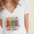 Boho Floral Book Big Fan Of Human Rights Liberal Protest Women's Jersey Short Sleeve Deep V-Neck Tshirt