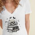 Boo Skeleton Skull Books Halloween Women School Teacher Kid Premium Women's Jersey Short Sleeve Deep V-Neck Tshirt Boo Skeleton Skull Books Halloween Women School Teacher Kid Premium Women's Jersey Short Sleeve Deep V-Neck Tshirt