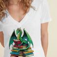 Book Dragon Reading Books Women's Jersey Short Sleeve Deep V-Neck Tshirt