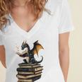 Book Dragon Women's Jersey Short Sleeve Deep V-Neck Tshirt Book Dragon Women's Jersey Short Sleeve Deep V-Neck Tshirt