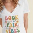 Book Fair Vibes Groovy Retro School Reading Nostalgic Women's Jersey Short Sleeve Deep V-Neck Tshirt Book Fair Vibes Groovy Retro School Reading Nostalgic Women's Jersey Short Sleeve Deep V-Neck Tshirt