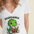 Book Lover Reading Dinosaur Readosaurus Library Women's Jersey Short Sleeve Deep V-Neck Tshirt