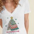 All Booked For Christmas Book Christmas Tree Lights Bookish Women's Jersey Short Sleeve Deep V-Neck Tshirt