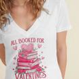 All Booked For Valentine Books Lover Teacher Floral Women's Jersey Short Sleeve Deep V-Neck Tshirt