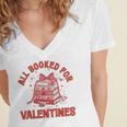 All Booked For Valentines Bow Heart Book Lover Valentine Day Women's Jersey Short Sleeve Deep V-Neck Tshirt
