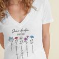 Bookish Feminist Jane Austen Fan Jane Austen Flower Books Women's Jersey Short Sleeve Deep V-Neck Tshirt