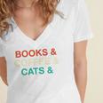 Books Coffee Cats Social Justice Women's Jersey Short Sleeve Deep V-Neck Tshirt