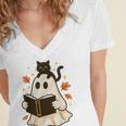 Books Ghost Reading Book Halloween Library Cat Fall Women's Jersey Short Sleeve Deep V-Neck Tshirt Books Ghost Reading Book Halloween Library Cat Fall Women's Jersey Short Sleeve Deep V-Neck Tshirt