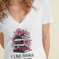 I Like Books More Than I Like People Reader Teacher Bookworm Women's Jersey Short Sleeve Deep V-Neck Tshirt
