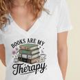 Books Are My Therapy Bookworm Reading Women's Jersey Short Sleeve Deep V-Neck Tshirt