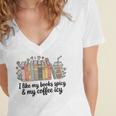 I Like My Books Spicy & My Coffee Icy Lover Bookworm Women's Jersey Short Sleeve Deep V-Neck Tshirt
