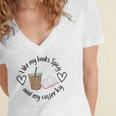I Like My Books Spicy And My Coffee Icy Books Booktok Women's Jersey Short Sleeve Deep V-Neck Tshirt I Like My Books Spicy And My Coffee Icy Books Booktok Women's Jersey Short Sleeve Deep V-Neck Tshirt