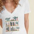 Bookshelves With Books & Plants Premium Women's Jersey Short Sleeve Deep V-Neck Tshirt