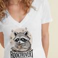 Booktrovert Raccoon Reading And Coffee For Book Lover Women's Jersey Short Sleeve Deep V-Neck Tshirt
