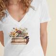 Booktrovert Vintage Wildflowers Books For Book Lovers Women's Jersey Short Sleeve Deep V-Neck Tshirt