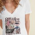 Born To Read Forced To Work Booklover -Adults Book Lovers Casual Grey Small Women's Jersey Short Sleeve Deep V-Neck Tshirt