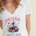 Born To Read Forced To Work Reading Skeleton Bookish Book Women's Jersey Short Sleeve Deep V-Neck Tshirt Born To Read Forced To Work Reading Skeleton Bookish Book Women's Jersey Short Sleeve Deep V-Neck Tshirt