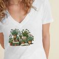 Botanical Garden Plants With Books Women's Jersey Short Sleeve Deep V-Neck Tshirt