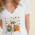 Cat Fall In Love With Reading Book Lover Autumn Women's Jersey Short Sleeve Deep V-Neck Tshirt