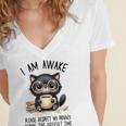 Cat Glasses Coffe Books I Am Awake Please Respect My Privacy Women's Jersey Short Sleeve Deep V-Neck Tshirt