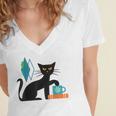Cat Midcentury With Book And Coffee Atomic Age Mid Century Women's Jersey Short Sleeve Deep V-Neck Tshirt Cat Midcentury With Book And Coffee Atomic Age Mid Century Women's Jersey Short Sleeve Deep V-Neck Tshirt