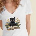 Cat Shirts For Women Book Lover Shirt Cute Cat And Book Premium Tri-Blend Women's Jersey Short Sleeve Deep V-Neck Tshirt