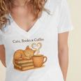 Cats Books And Coffee Heart Cozy Cat Lover Bookworm Readers Women's Jersey Short Sleeve Deep V-Neck Tshirt