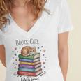 Cats Books Lover Men Women Women's Jersey Short Sleeve Deep V-Neck Tshirt