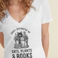 Cats Plants And Books Shirt Plant Lover Gardening Women's Jersey Short Sleeve Deep V-Neck Tshirt