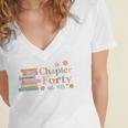 Chapter Forty 40 Years Old 40th Birthday Book Lover Women's Jersey Short Sleeve Deep V-Neck Tshirt