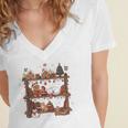 Christmas Cats Bookshelf Gingerbread Women's Jersey Short Sleeve Deep V-Neck Tshirt