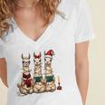 Christmas Three Llamas Reading Reading Books Llama Lover Women's Jersey Short Sleeve Deep V-Neck Tshirt