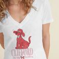 Clifford The Big Red Dog Pink Text With Bow Illustrated Book Women's Jersey Short Sleeve Deep V-Neck Tshirt Clifford The Big Red Dog Pink Text With Bow Illustrated Book Women's Jersey Short Sleeve Deep V-Neck Tshirt