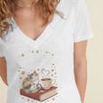 Coffee Cats & Books Cute Cat Book Lover Reading Women's Jersey Short Sleeve Deep V-Neck Tshirt Coffee Cats & Books Cute Cat Book Lover Reading Women's Jersey Short Sleeve Deep V-Neck Tshirt