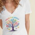 Color Our World Summer Reading Program 2025 Trippy Book Tree Women's Jersey Short Sleeve Deep V-Neck Tshirt