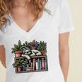 Cosy Sloth In Bookshelf With Plants Women's Jersey Short Sleeve Deep V-Neck Tshirt