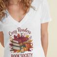 Cozy Readers Book Society Fall Autumn Floral Pumpkin Season Women's Jersey Short Sleeve Deep V-Neck Tshirt Cozy Readers Book Society Fall Autumn Floral Pumpkin Season Women's Jersey Short Sleeve Deep V-Neck Tshirt