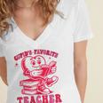 Cupid's Favorite Teacher Valentines Day Heart Book Lover Women's Jersey Short Sleeve Deep V-Neck Tshirt