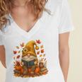 Cute Autumn Gnome Reading Pumpkin Book Lover Women's Jersey Short Sleeve Deep V-Neck Tshirt