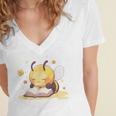 Cute Bee Reading Book Teacher Student Reader Graphic For Men Women Kids Women's Jersey Short Sleeve Deep V-Neck Tshirt