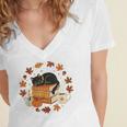 Cute Cat Fall In Love With Reading Book Cat Lover Librarian Women's Jersey Short Sleeve Deep V-Neck Tshirt