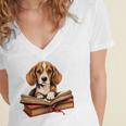 Cute Dog Beagle Reading Book Women's Jersey Short Sleeve Deep V-Neck Tshirt Cute Dog Beagle Reading Book Women's Jersey Short Sleeve Deep V-Neck Tshirt
