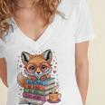 Cute Fox Read More Be Kind Stay Weird Reader Geek Book Lover Women's Jersey Short Sleeve Deep V-Neck Tshirt