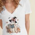 Cute Ghost Reading Book Librarian Book Lover Women's Jersey Short Sleeve Deep V-Neck Tshirt