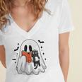 Cute Halloween Ghost Reading Book Women's Jersey Short Sleeve Deep V-Neck Tshirt
