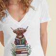 Cute Highland Cow With Book Floral Bookworm Librarian Book Women's Jersey Short Sleeve Deep V-Neck Tshirt Cute Highland Cow With Book Floral Bookworm Librarian Book Women's Jersey Short Sleeve Deep V-Neck Tshirt