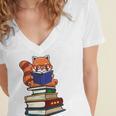 Cute Kawaii Kids Reading Books Glasses Red Panda Lover Women's Jersey Short Sleeve Deep V-Neck Tshirt Cute Kawaii Kids Reading Books Glasses Red Panda Lover Women's Jersey Short Sleeve Deep V-Neck Tshirt