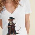 Cute Mouse Reading Book Graduation Women's Jersey Short Sleeve Deep V-Neck Tshirt