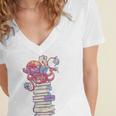 Cute Octopus Bookworm Fun Reading Tee For Book Lovers Women's Jersey Short Sleeve Deep V-Neck Tshirt